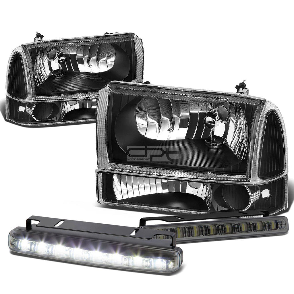 Black Clear Lens Head & Bumper Corner & Smoke LED Fog Light Kit for Ford Super Duty (1999–2004)