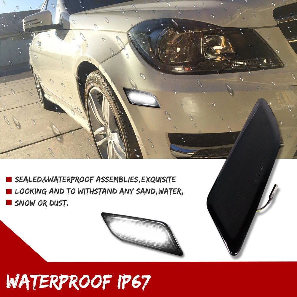 LED White Front Side Fender Marker Lights for Mercedes W204 C-Class (2012–2014)