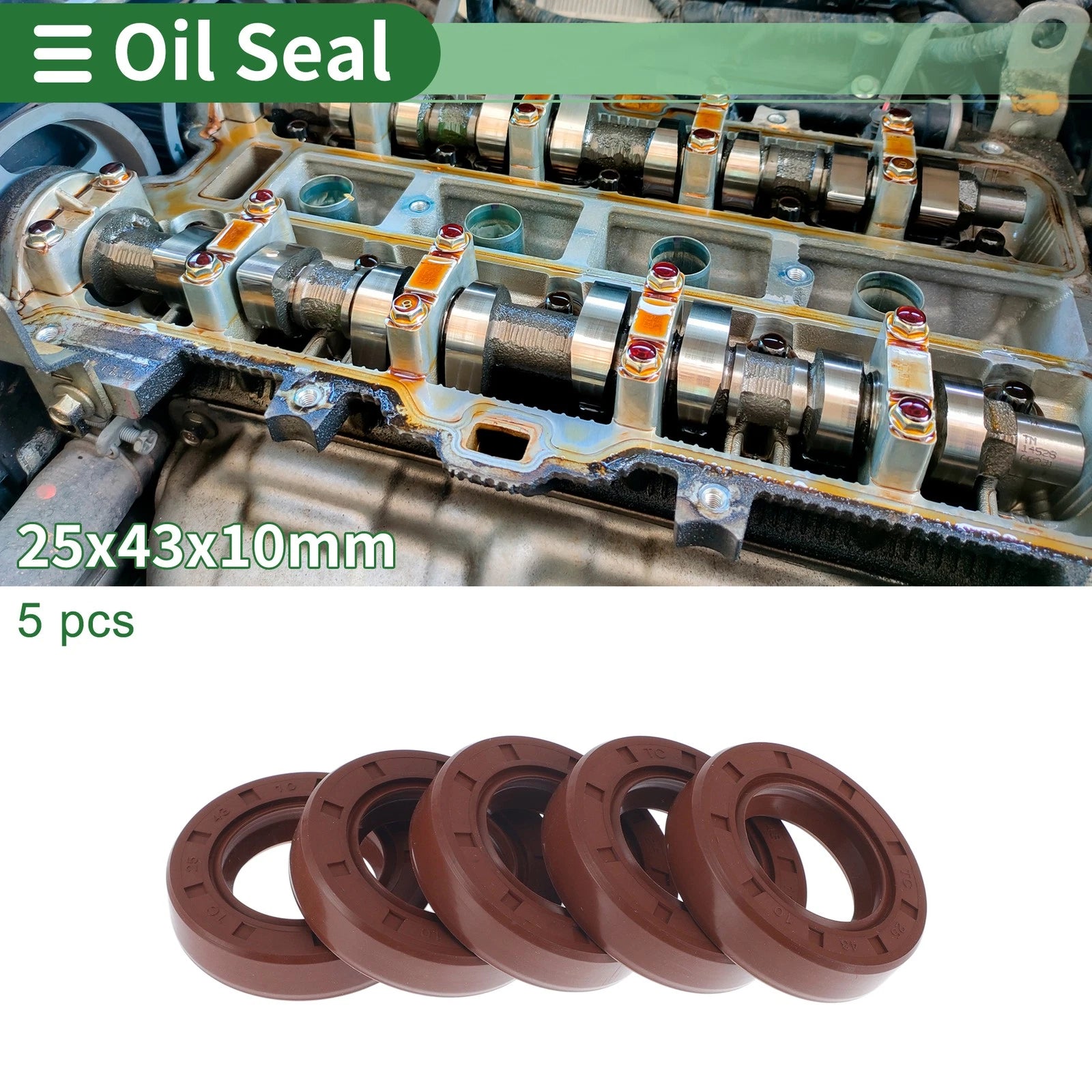 Set of 5 Oil Seal Rotary Shaft Seal FKM Rubber 25x43x10mm