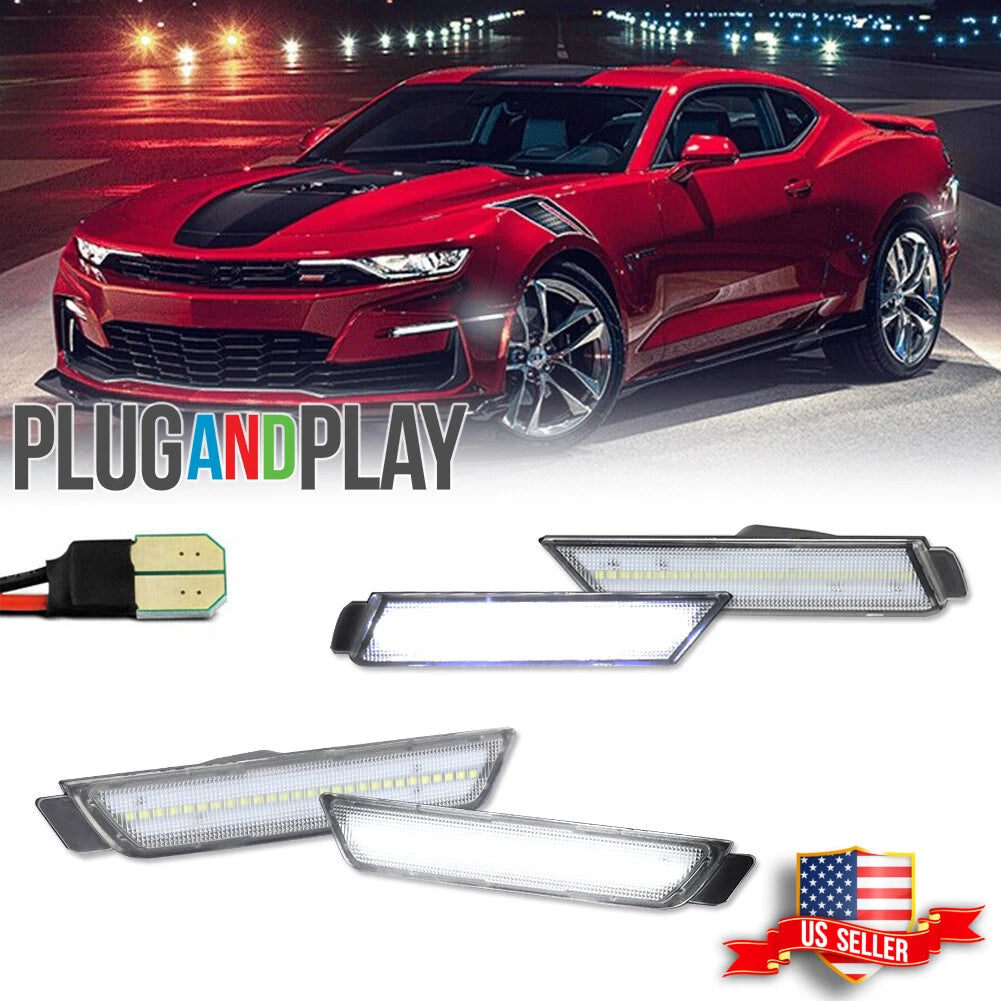 Clear Lens White LED Front & Rear Side Marker Lights for Chevrolet Camaro (2010–2015)