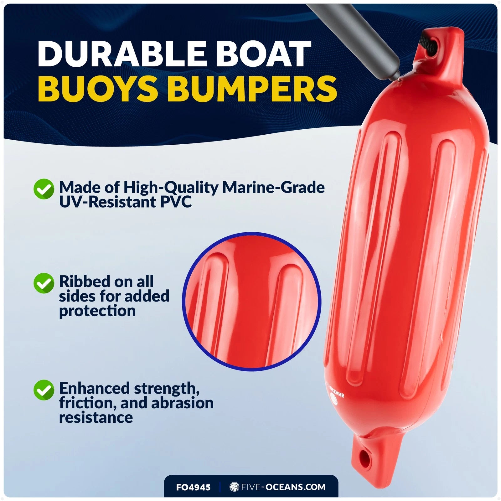 2-Pack Twin Eye Ribbed Boat Fenders 6.5 x 23-Inch, Red
