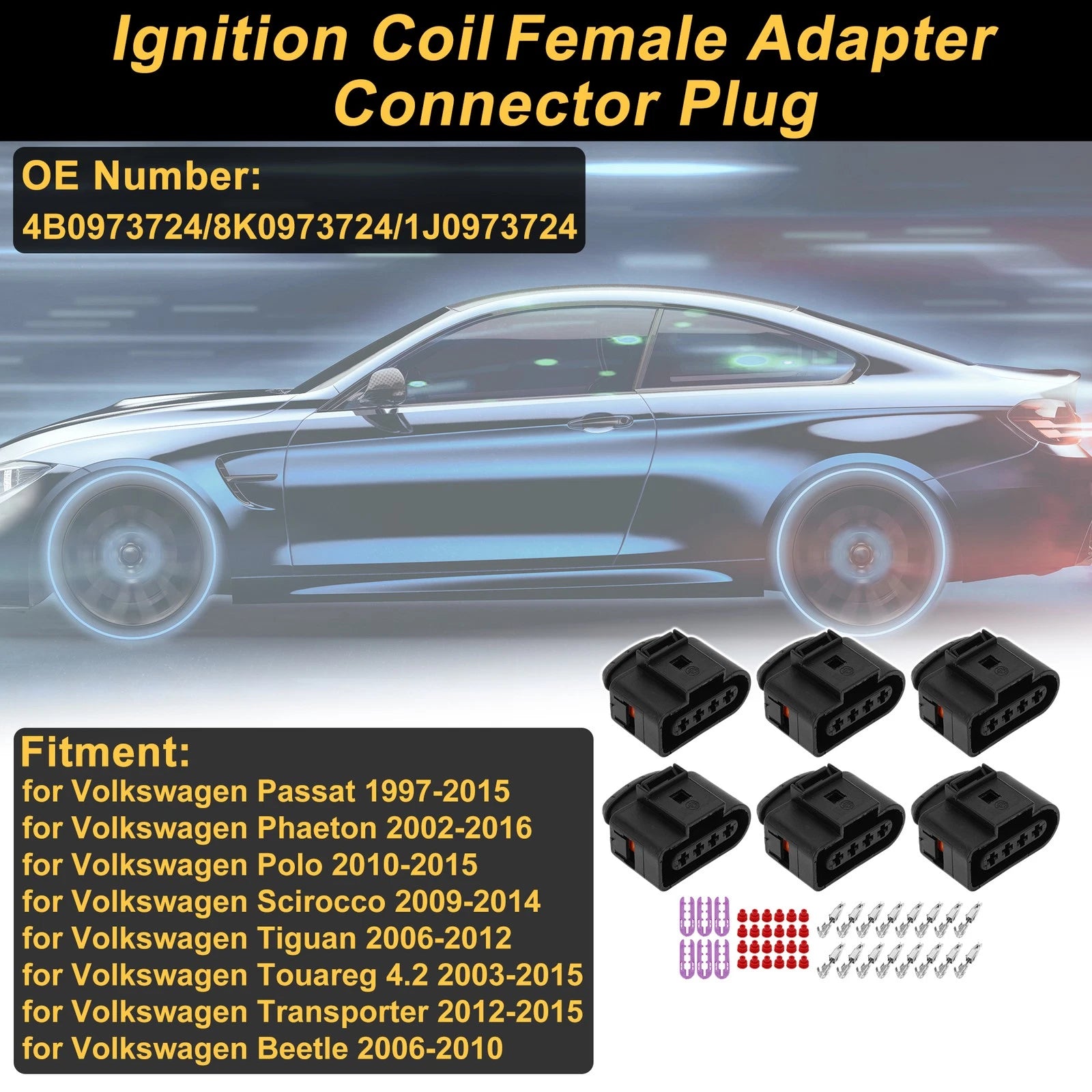 Set of 4 Ignition Coil Connector Plugs for Volkswagen Passat (No. 4B0973724)