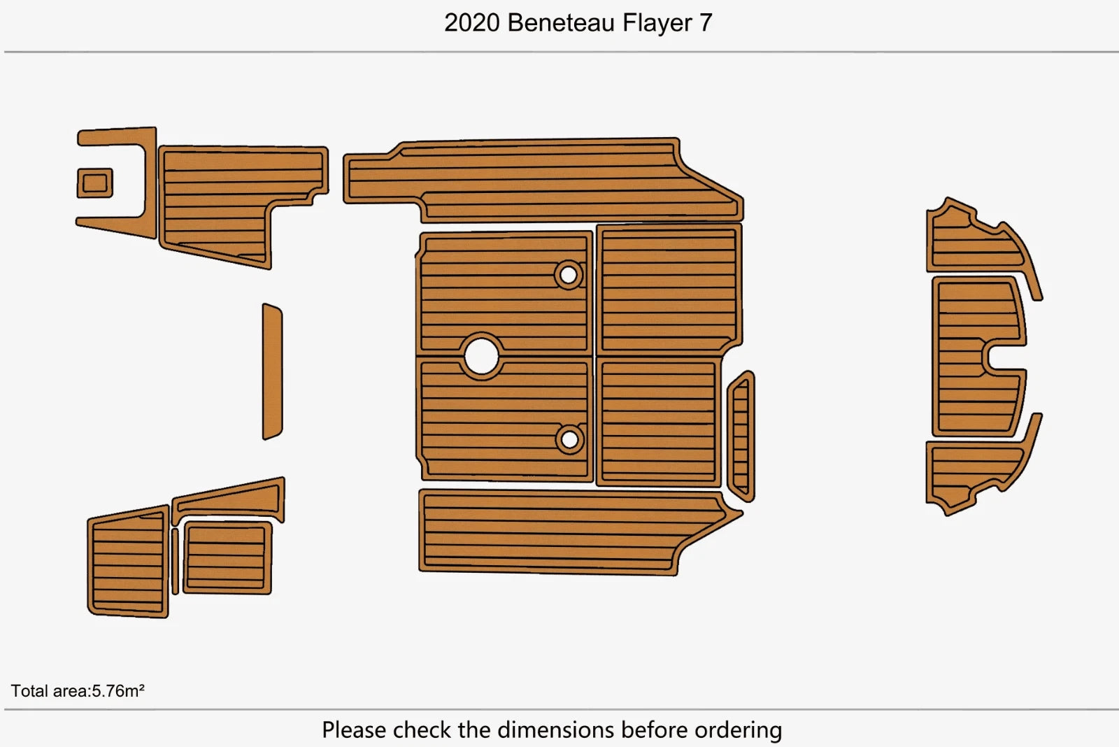 EVA Pad Teak Faux Flooring Mat for Beneteau Flayer 7 (2020)