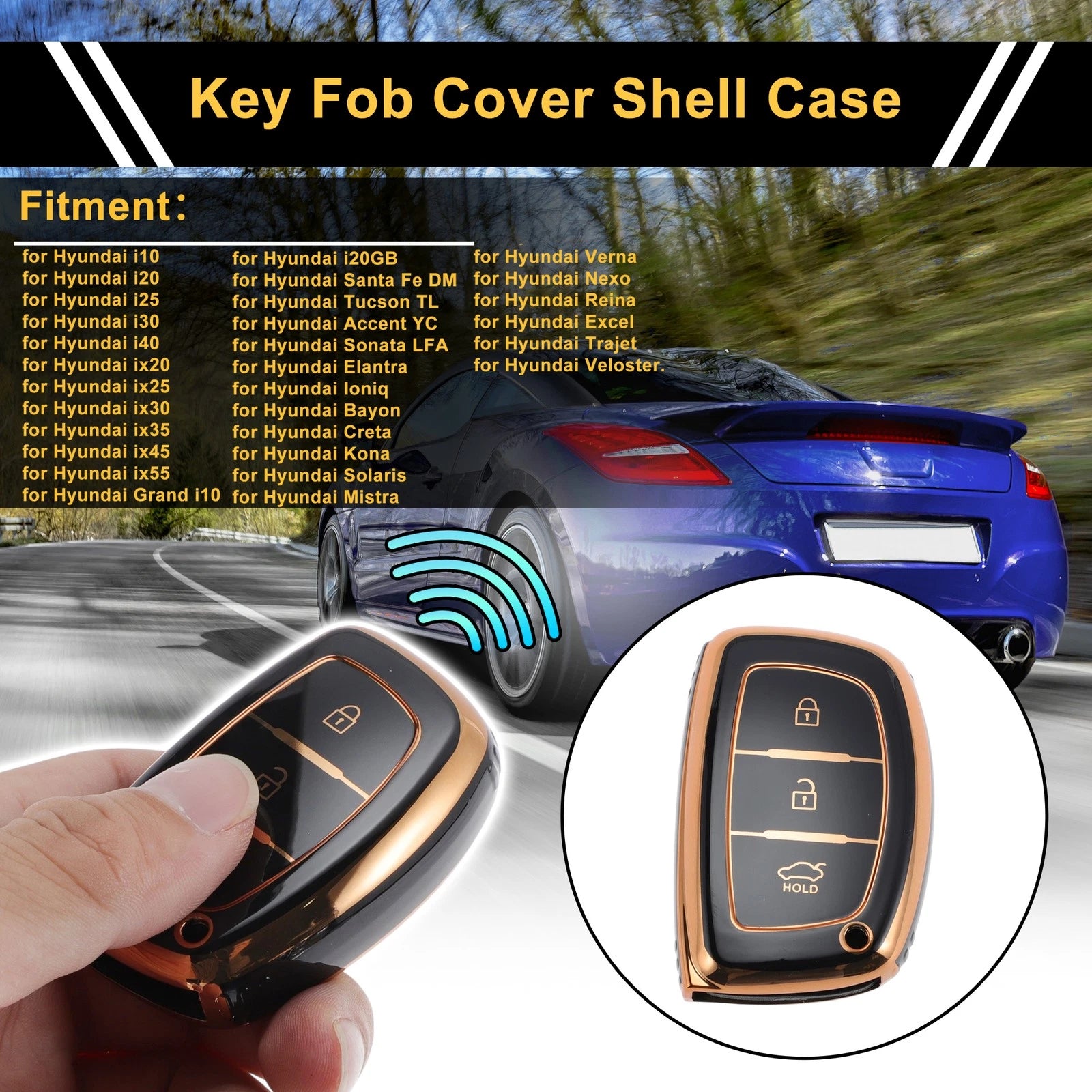 Car Key Case for Hyundai i10 i20 i25 i30 i40 ix20 ix25 ix30 ix35 ix45 (3 Buttons)