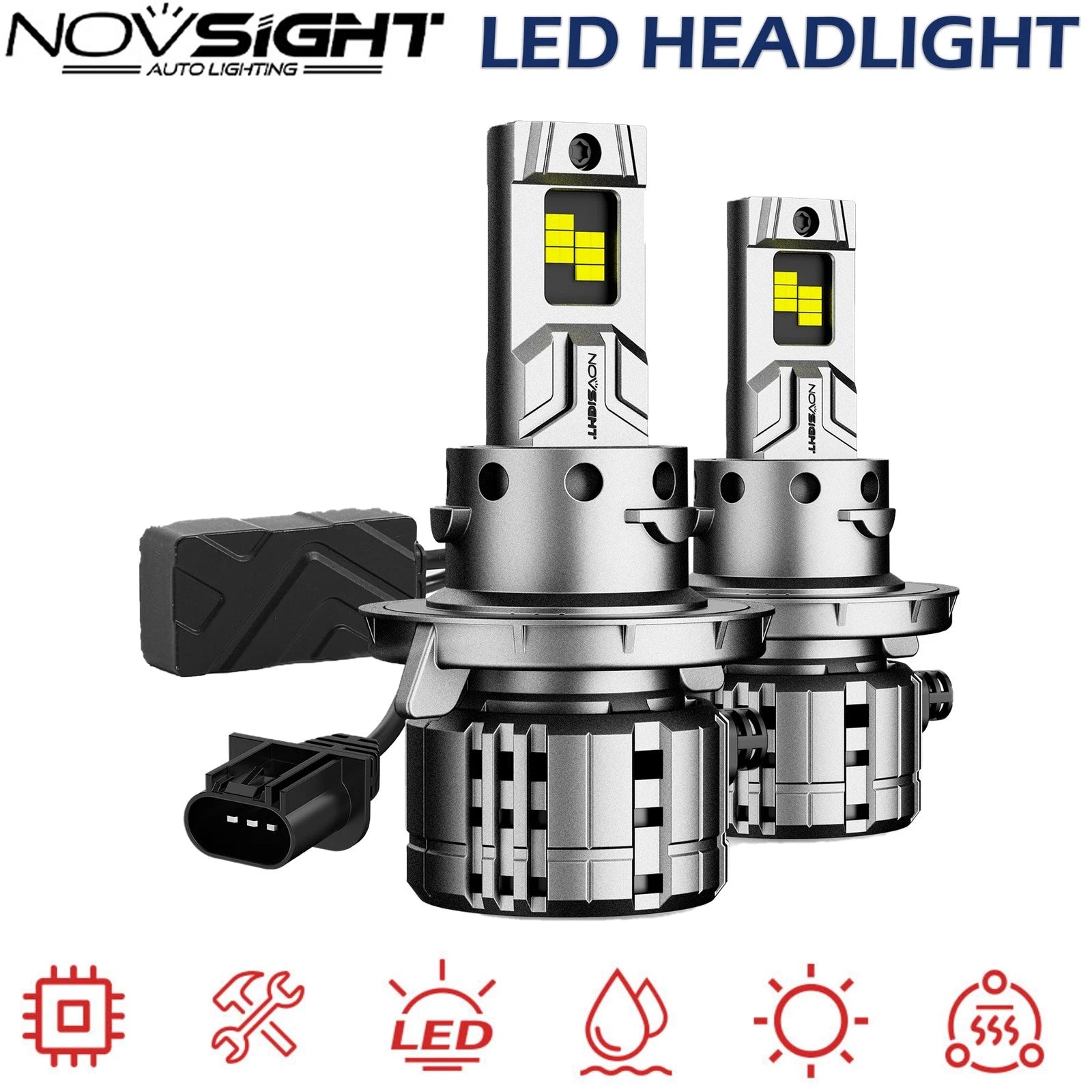 2X H13 9008 LED Headlight Bulbs for NOVSIGHT (6500K, 880000LM)