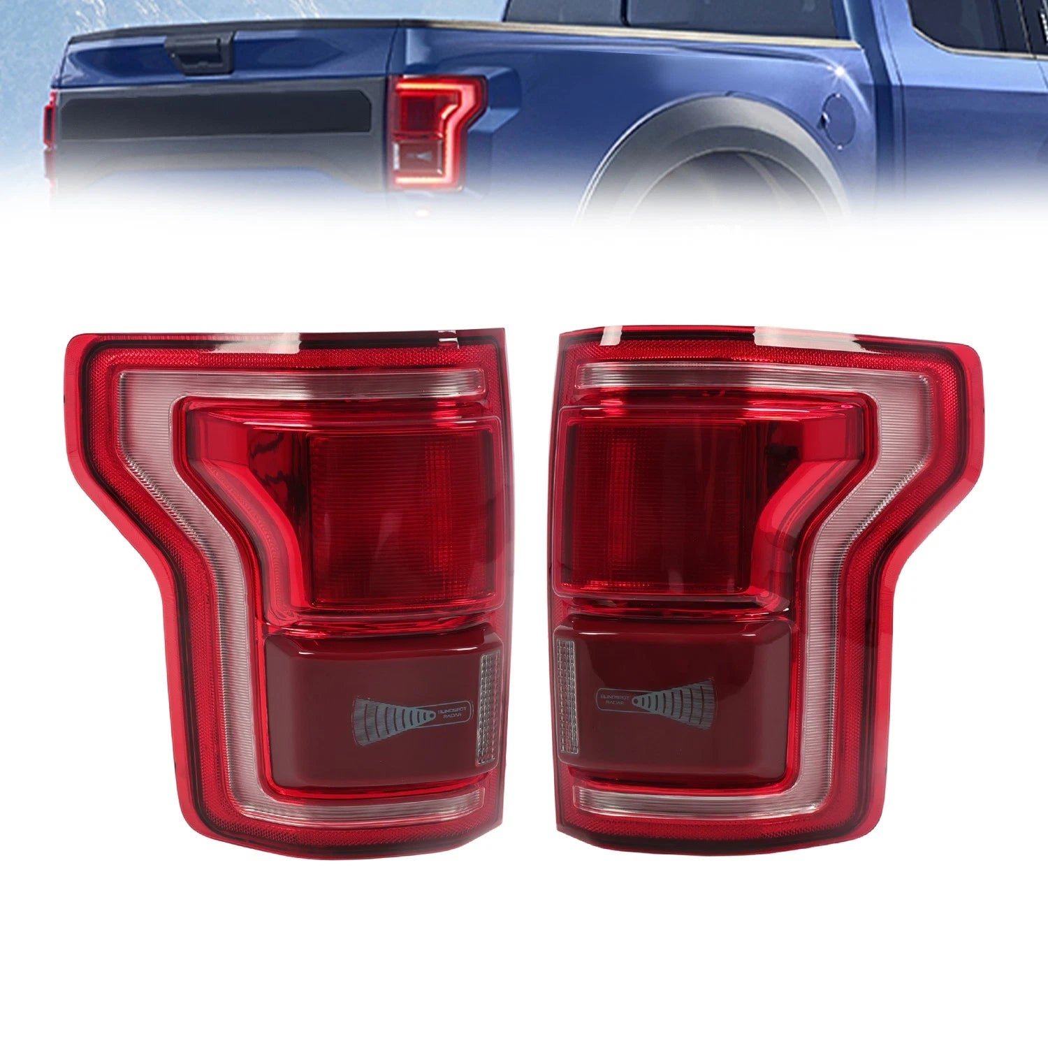 Full LED Tail Lights Assembly for Ford F150 (2015–2017) w/Blind Spot Pair