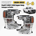 Halogen Headlight Set for Ford F250 F350 SuperDuty (2020–2022) w/Bulb