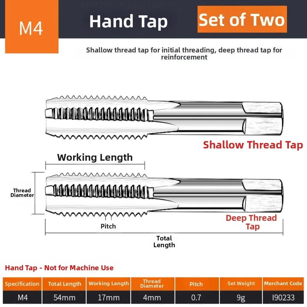 Set of 4 Alloy Steel Metric Hand Taps for Zinc Titanium