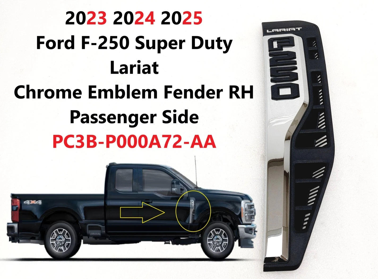 Right Side Fender Emblem for Ford F250 Super Duty Lariat (2023–2025) PC3BP000A72AA