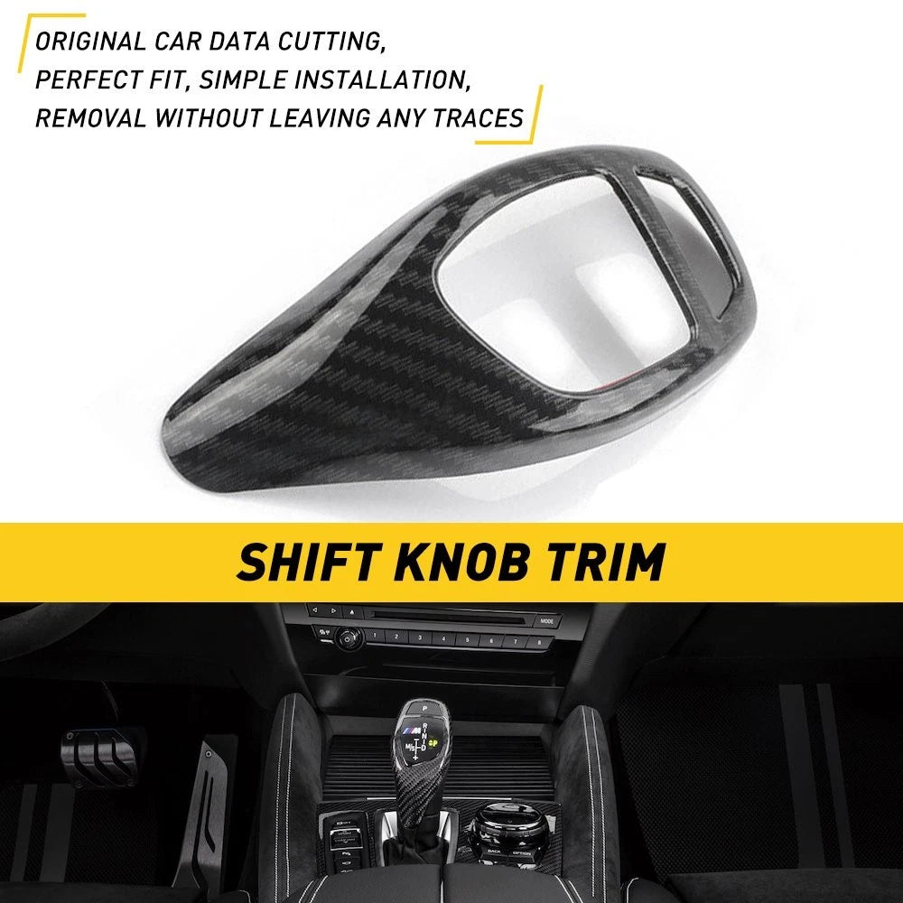 Gear Shift Knob Cover Trim for BMW 1 2 3 4 5 6 X4 X5 (2011–2023) - ABS Carbon Fiber Black