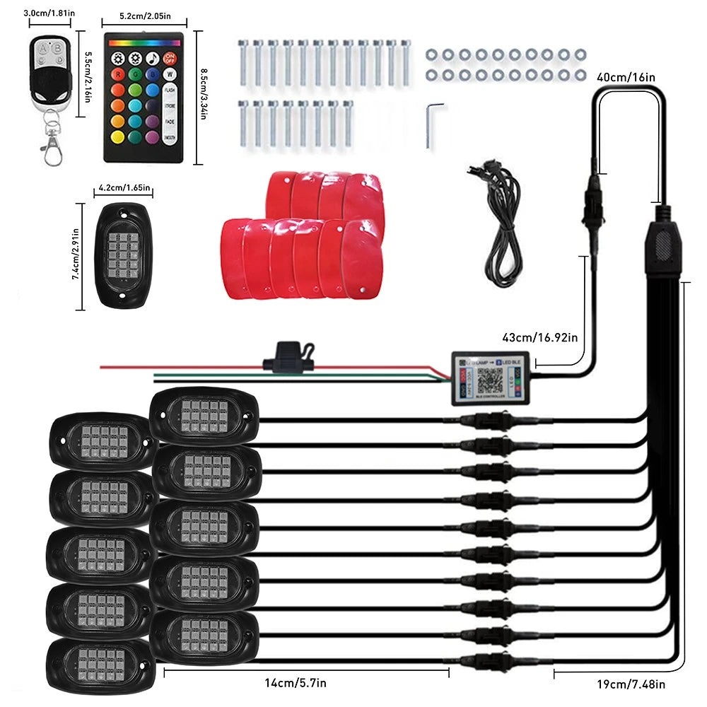 10 Pods RGB LED Underbody Rock Light Kit for Universal Vehicles (2010–2023)