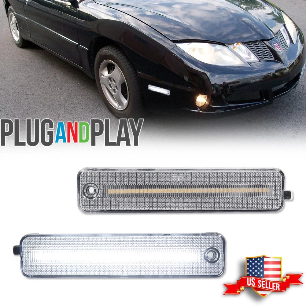 2X Clear Lens White LED Front Side Marker Lights for Pontiac Sunfire (2000–2005)