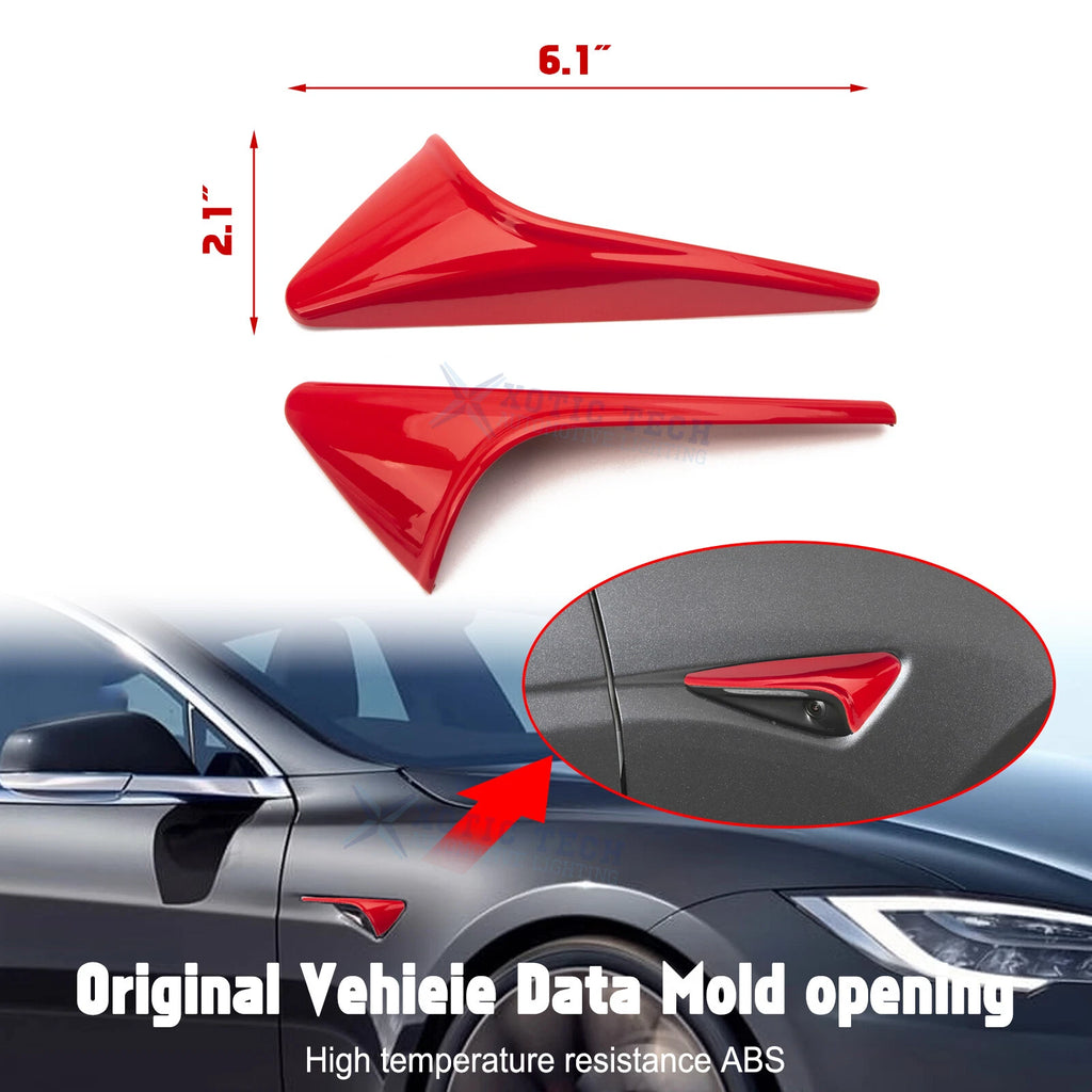 2PCS Red Side Camera Decor Cover Trim for Tesla Model 3 (2024-2025)
