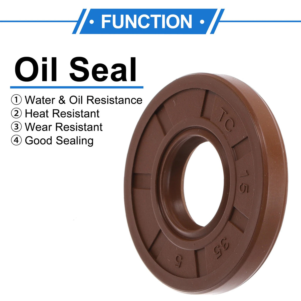 2X Oil Seal Rotary Shaft Seal for Various Models (15x35x5mm) FKM Rubber