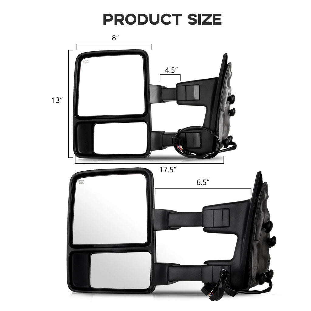 Set of 2 Chrome Power Heated Signal Towing Mirrors for Ford F250 (2008–2016)