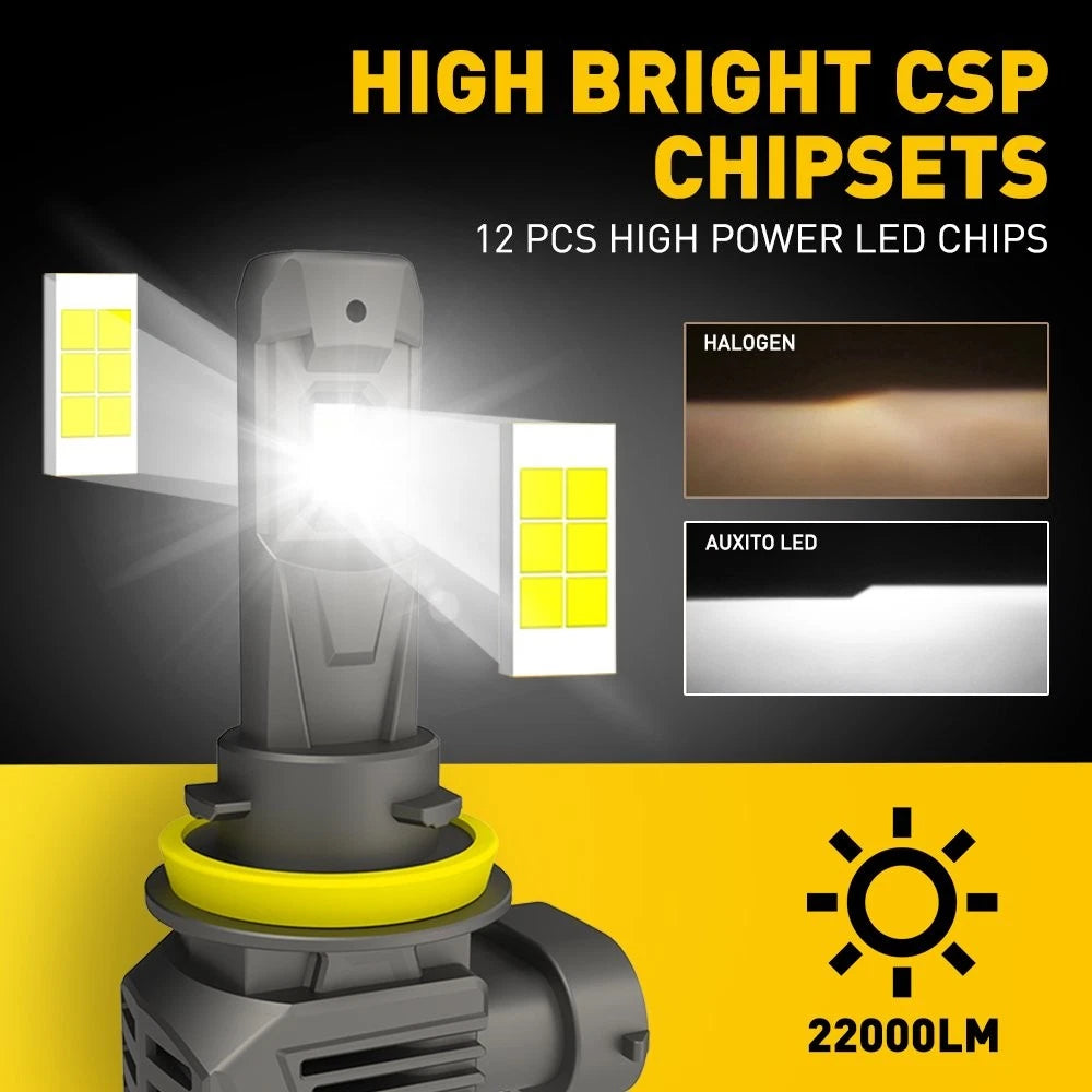 8x AUXITO 9005 + H11 Fanless LED Headlight Combo Bulbs for