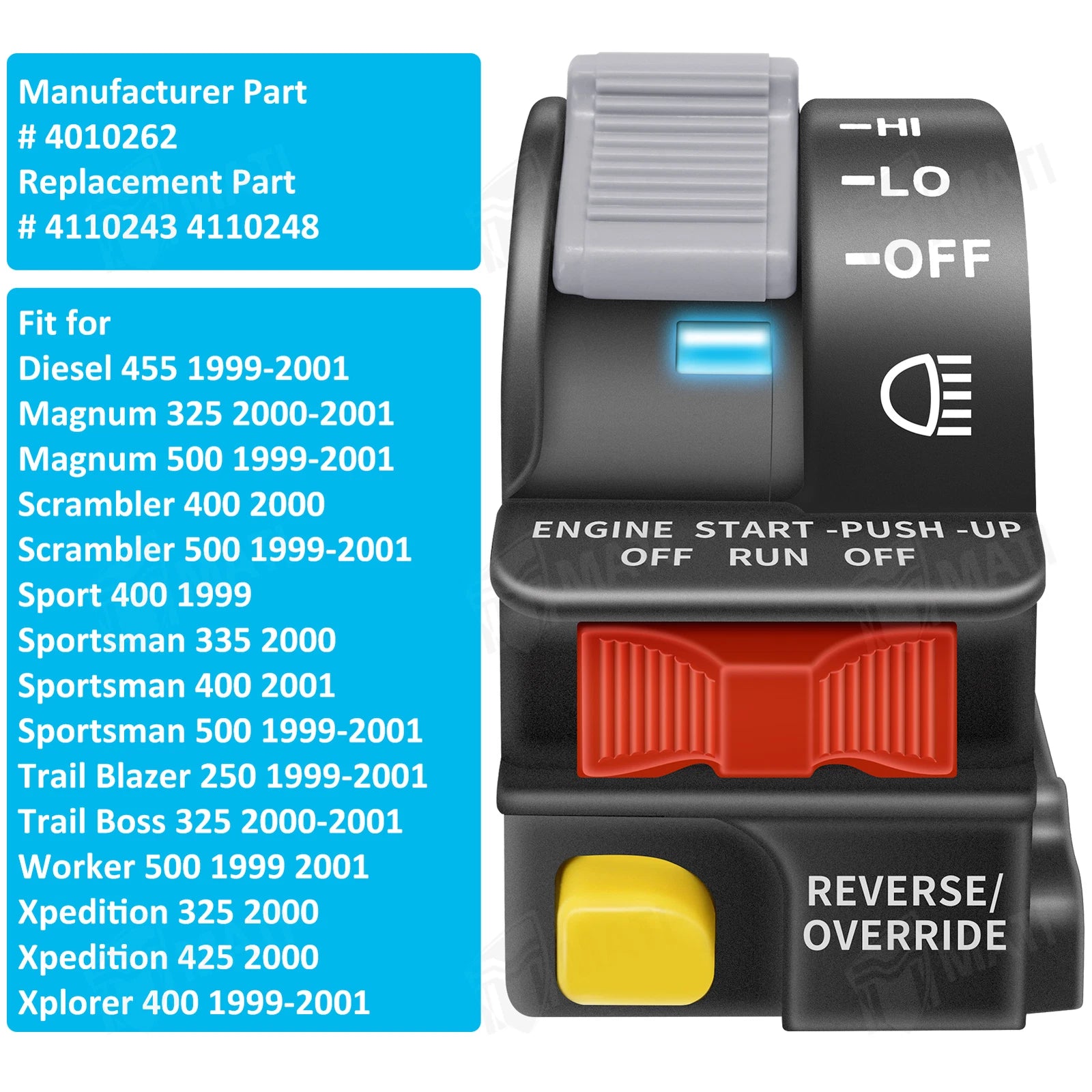 Left Handlebar Start Kill Switch for Polaris Worker 500, Trail Boss 325 (1999–2001)
