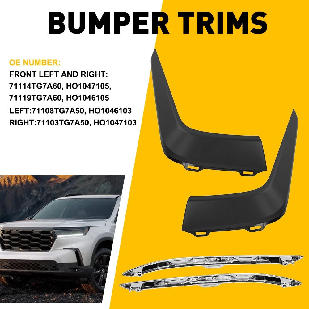 Set of 4 Front Bumper Trims for Honda Pilot (2019–2022) Black
