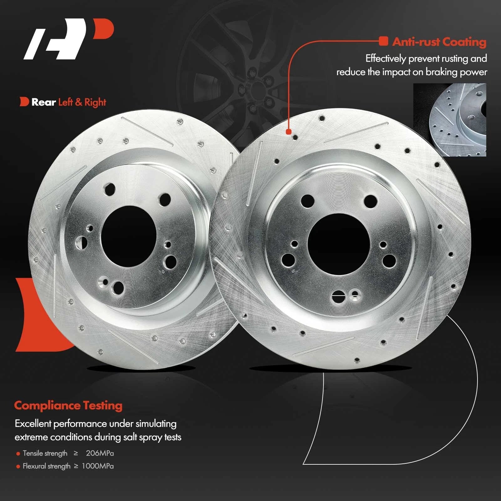 Set of 2 Rear Drilled Brake Rotors for Honda Civic Type R (2017–2023)