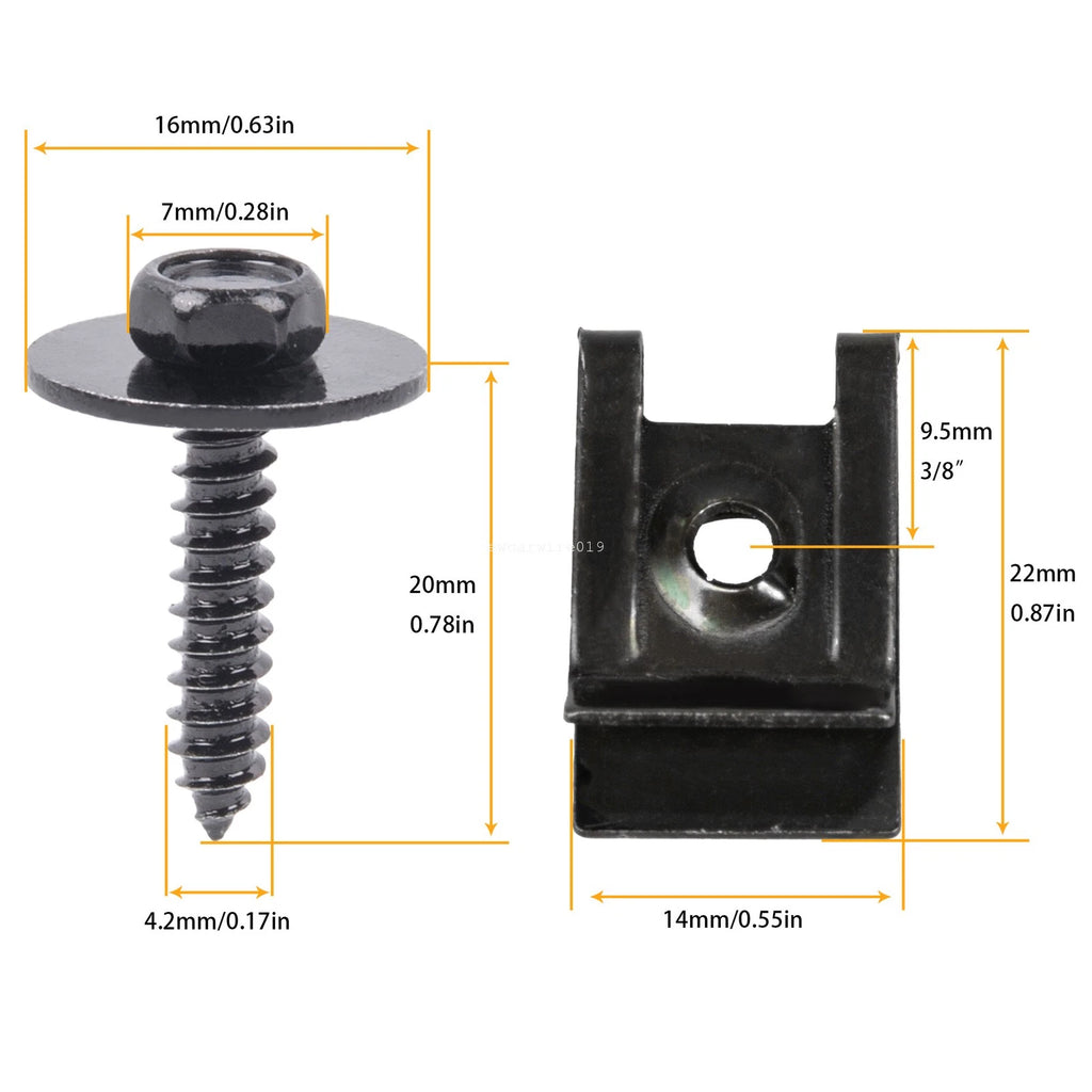 20pcs M4.2 Hex Head Screws & U-nut Clips for GMC Sierra 1500 (2014–2023)