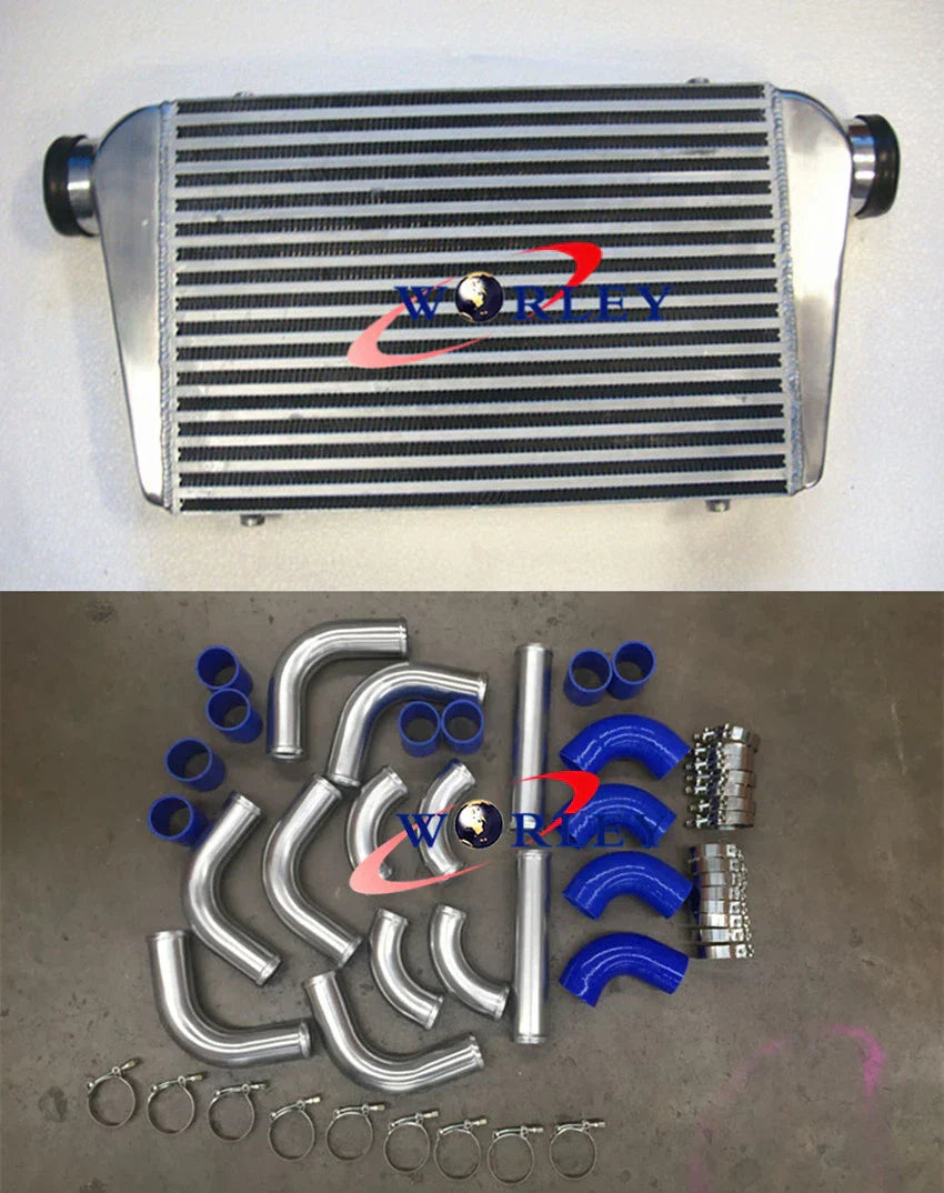 Universal Intercooler 450x300x75mm + 3" Aluminum Piping + Black Hoses