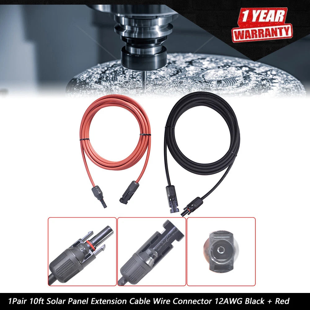 2X 10ft Solar Panel Extension Cable Wire Connector for Universal Use