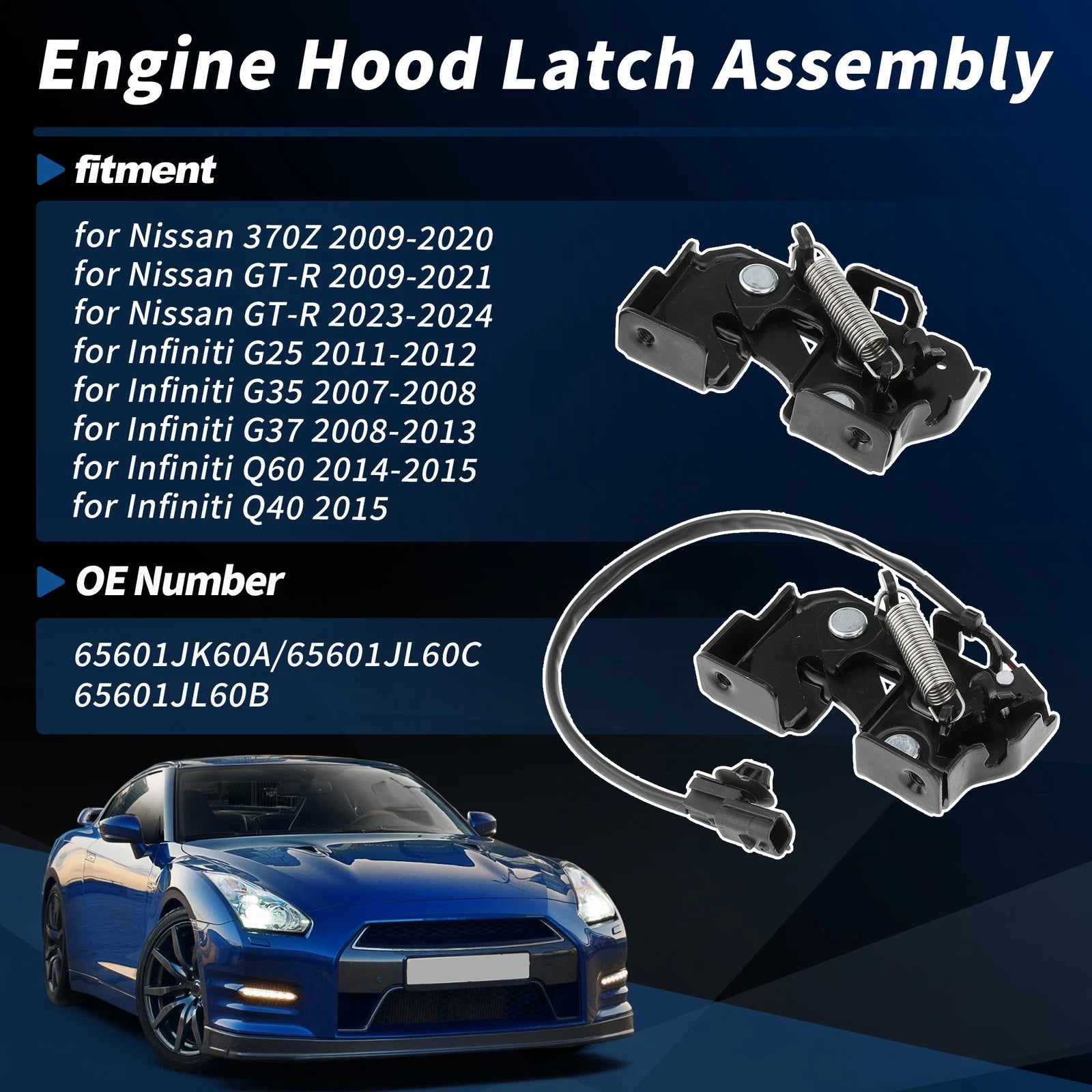 Set of 2 Hood Latch Assembly for Nissan GT-R (2009–2021) 65601JK60A/65601JL60C