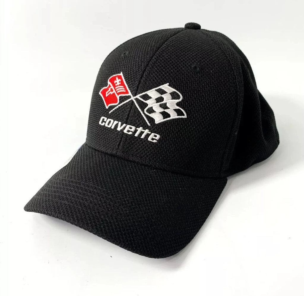 Cap Black Flexfit Style with Chevy C3 Corvette Crossed Flags for Corvette (1968–1982)