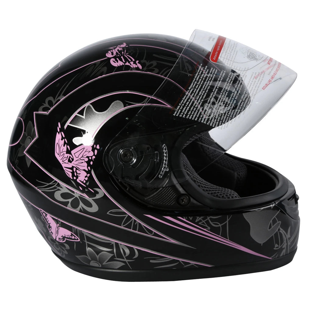 Full Face Motorcycle Helmet for DOT Adult (S, M, L, XL, XXL) - Pink Black Butterfly