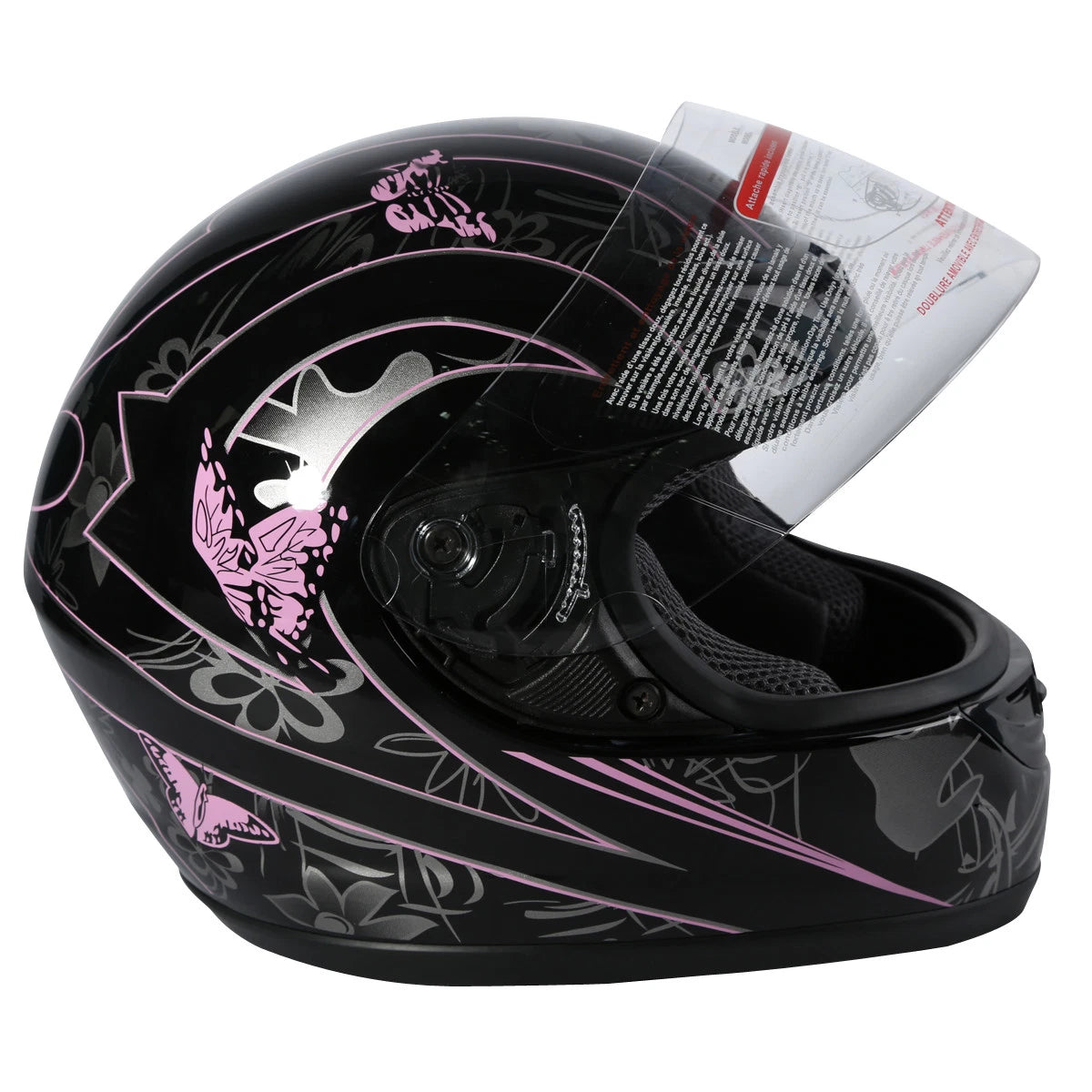 Full Face Motorcycle Helmet for DOT Adult (S, M, L, XL, XXL) - Pink Black Butterfly