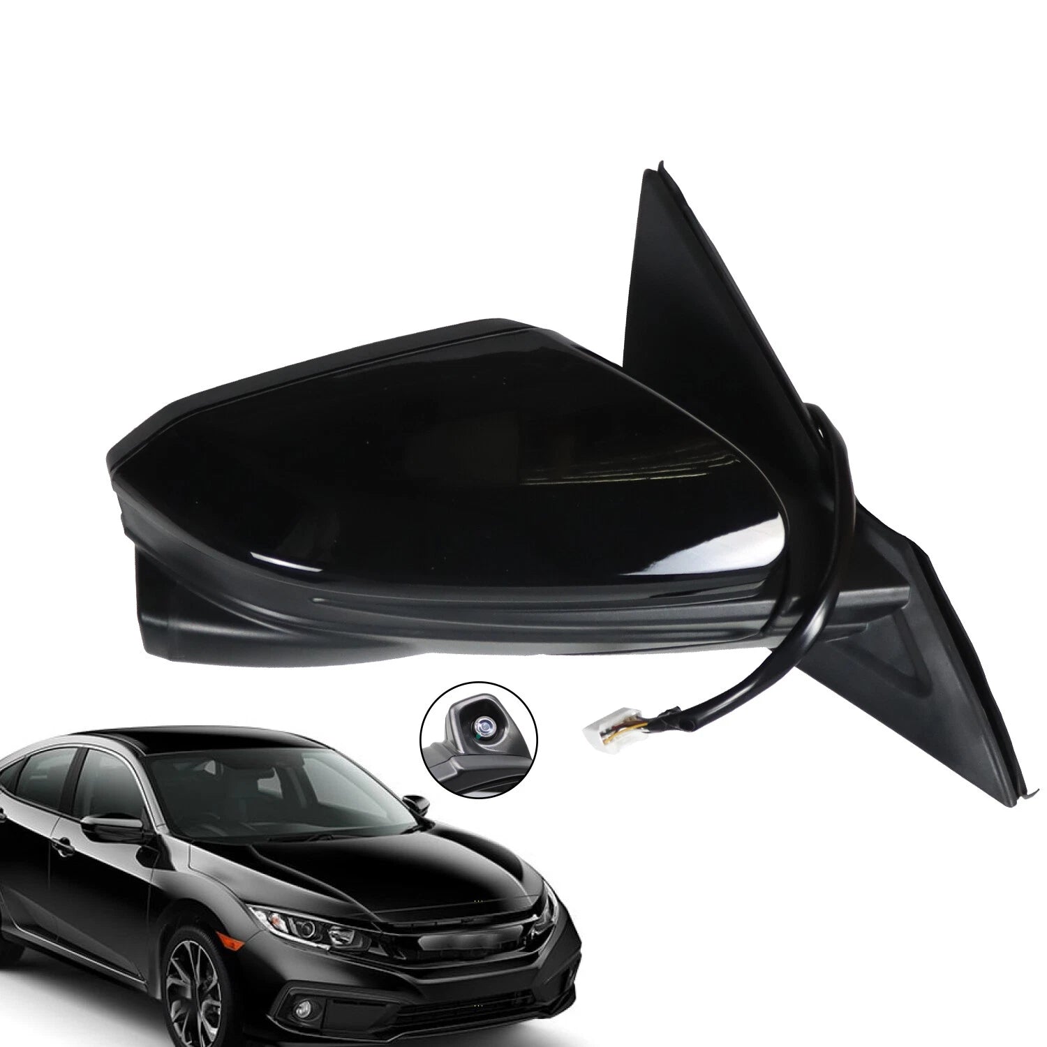 Passenger Side Mirror for Honda Civic Sedan (2016–2021) Power Heated View Camera Black