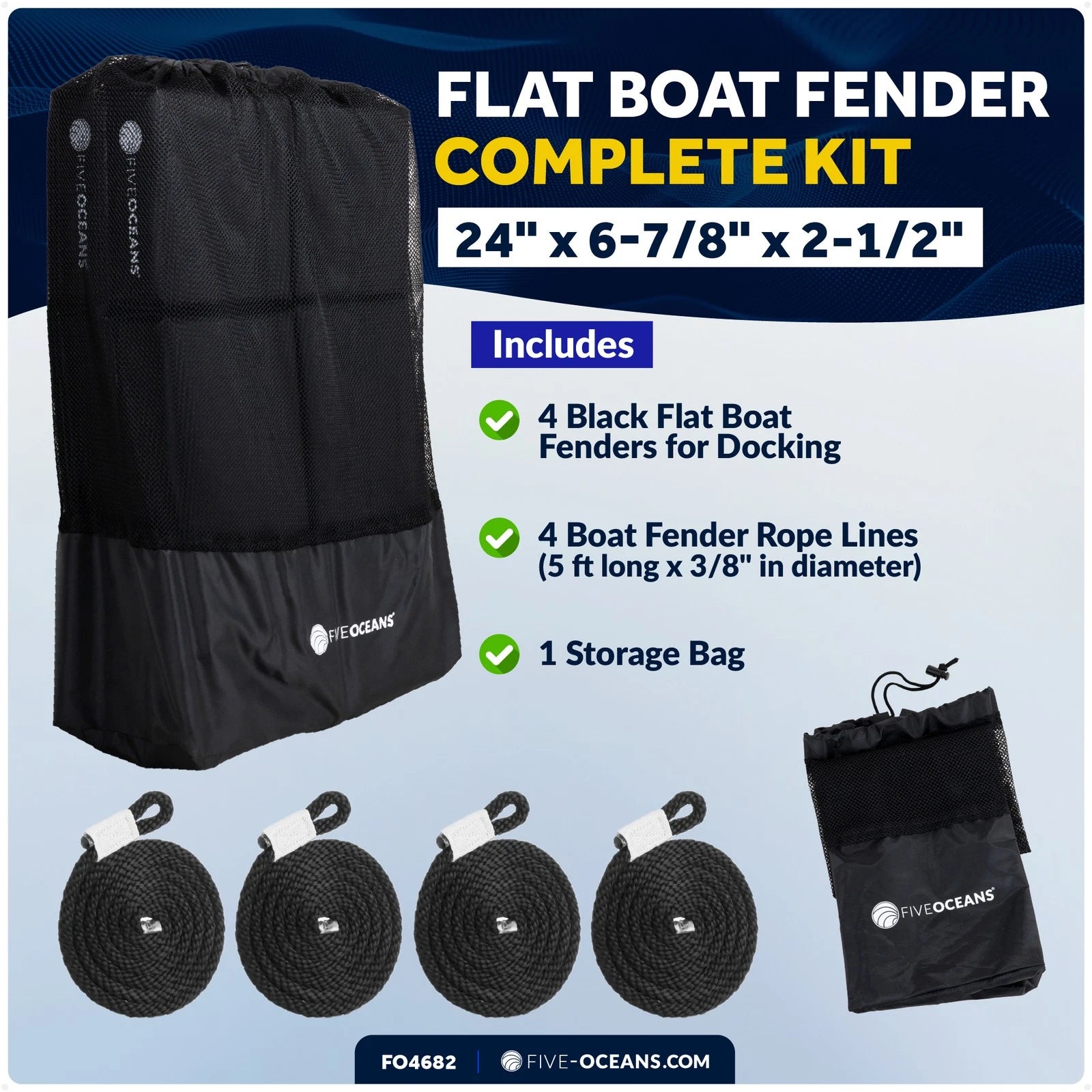 4-Pack Boat Fender Bumpers for Various Boats (24" x 6-7/8" x 2-1/2")