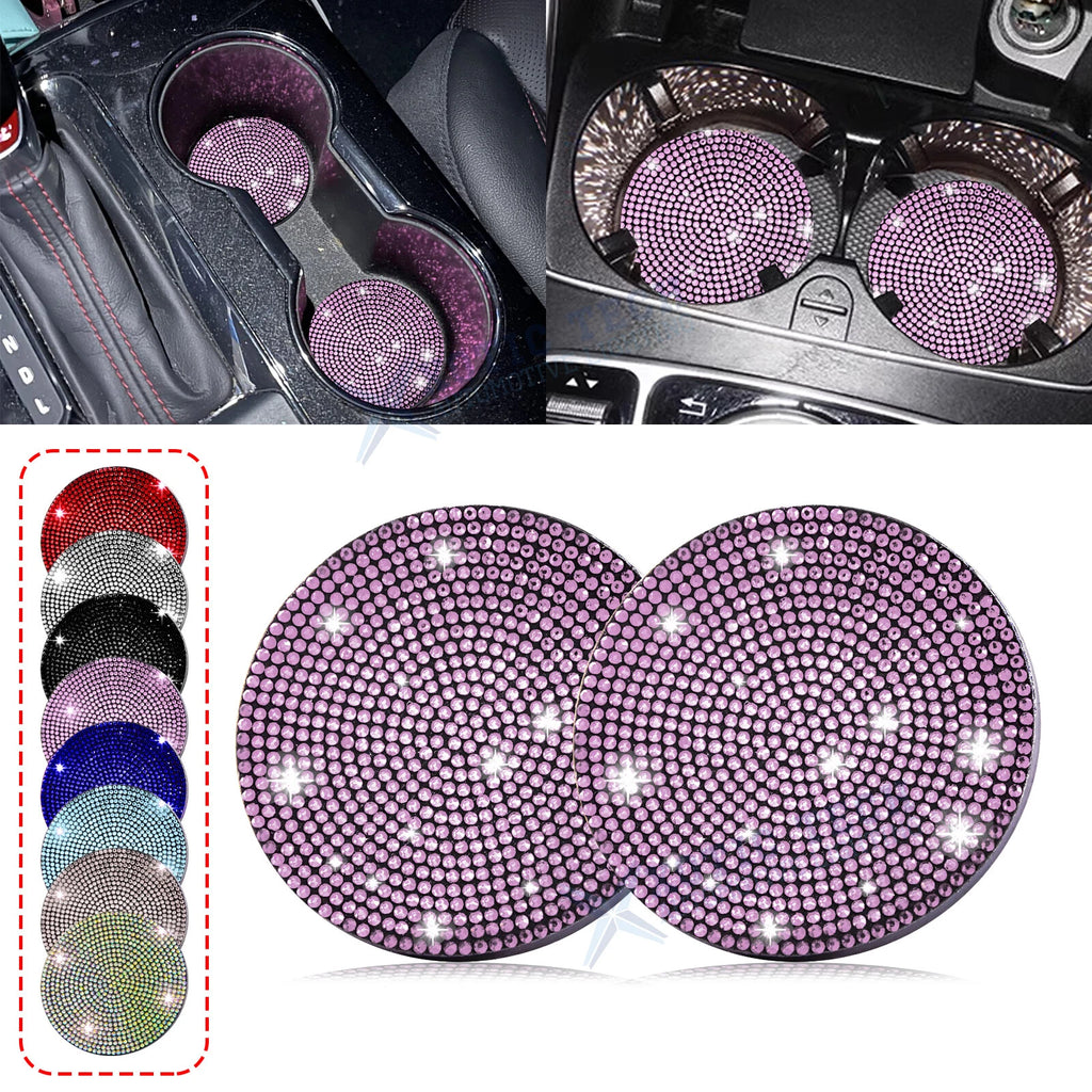2PCS Cute Bling Car Cup Holder Coaster for Rhinestone Interior (2020–2024)