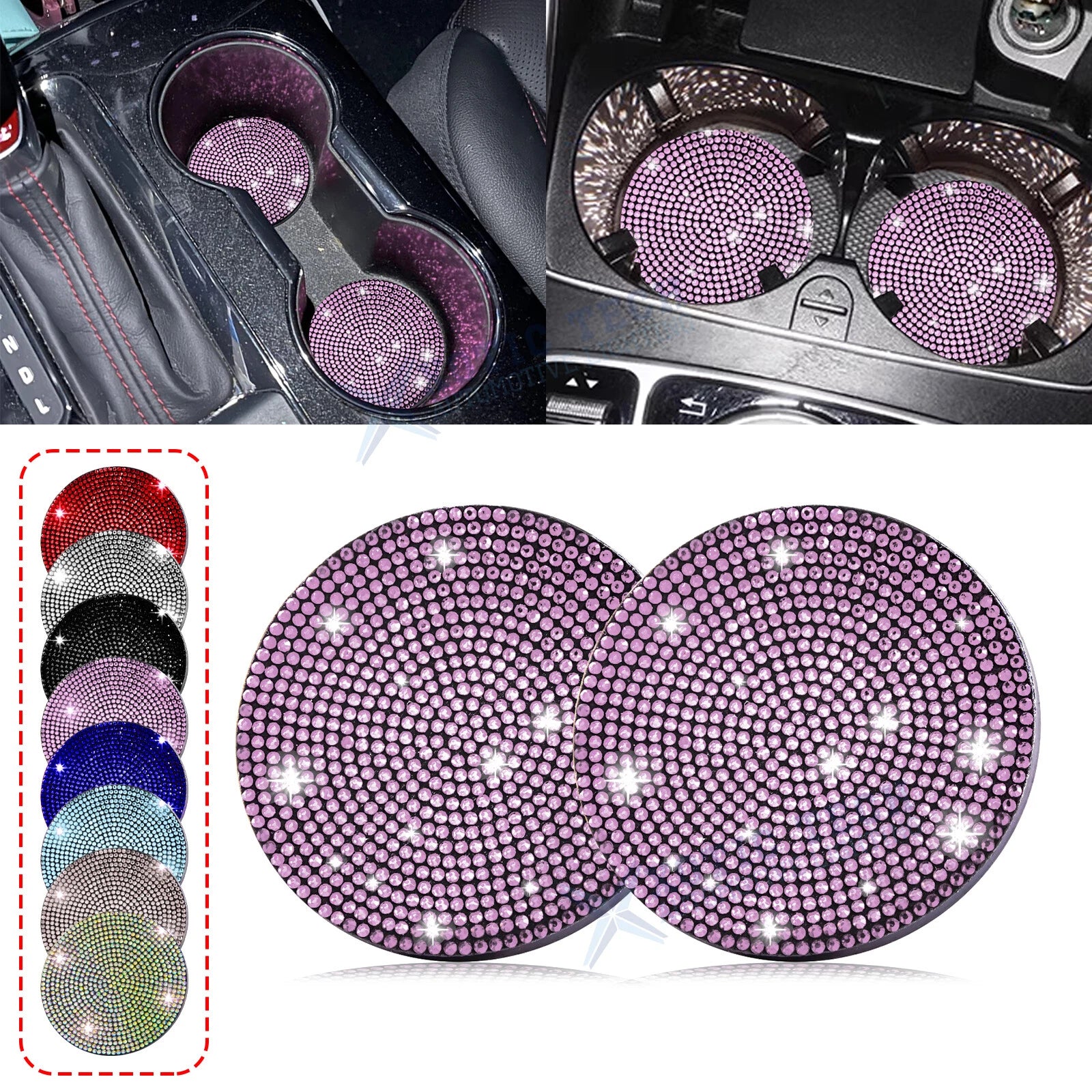 2PCS Cute Bling Car Cup Holder Coaster for Rhinestone Interior (2020–2024)