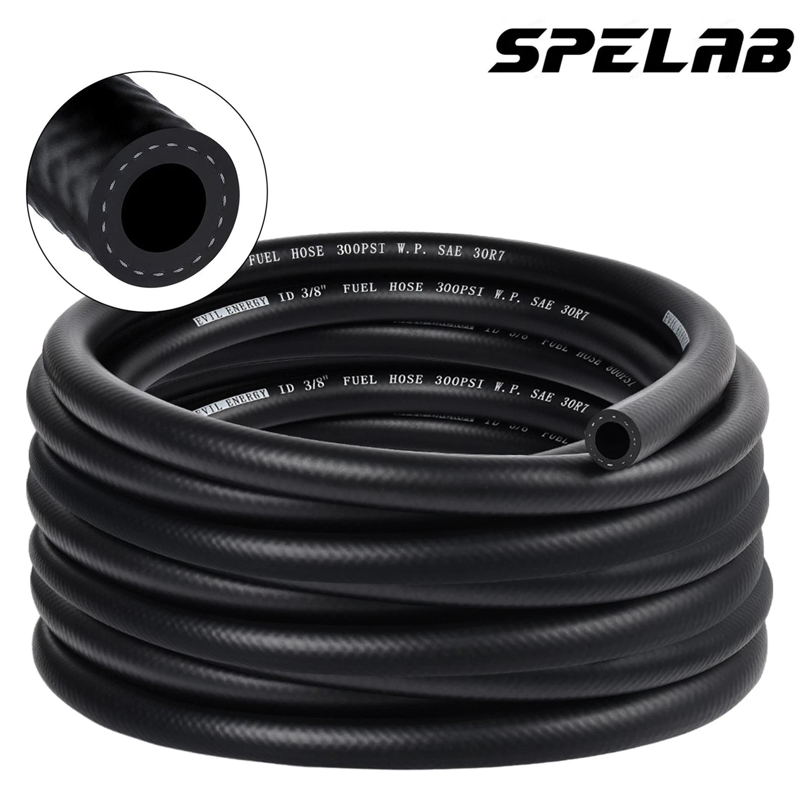 SPELAB Fuel Line Hose for 3/8" (10mm) ID (25FT) NBR Push-On (Gas)