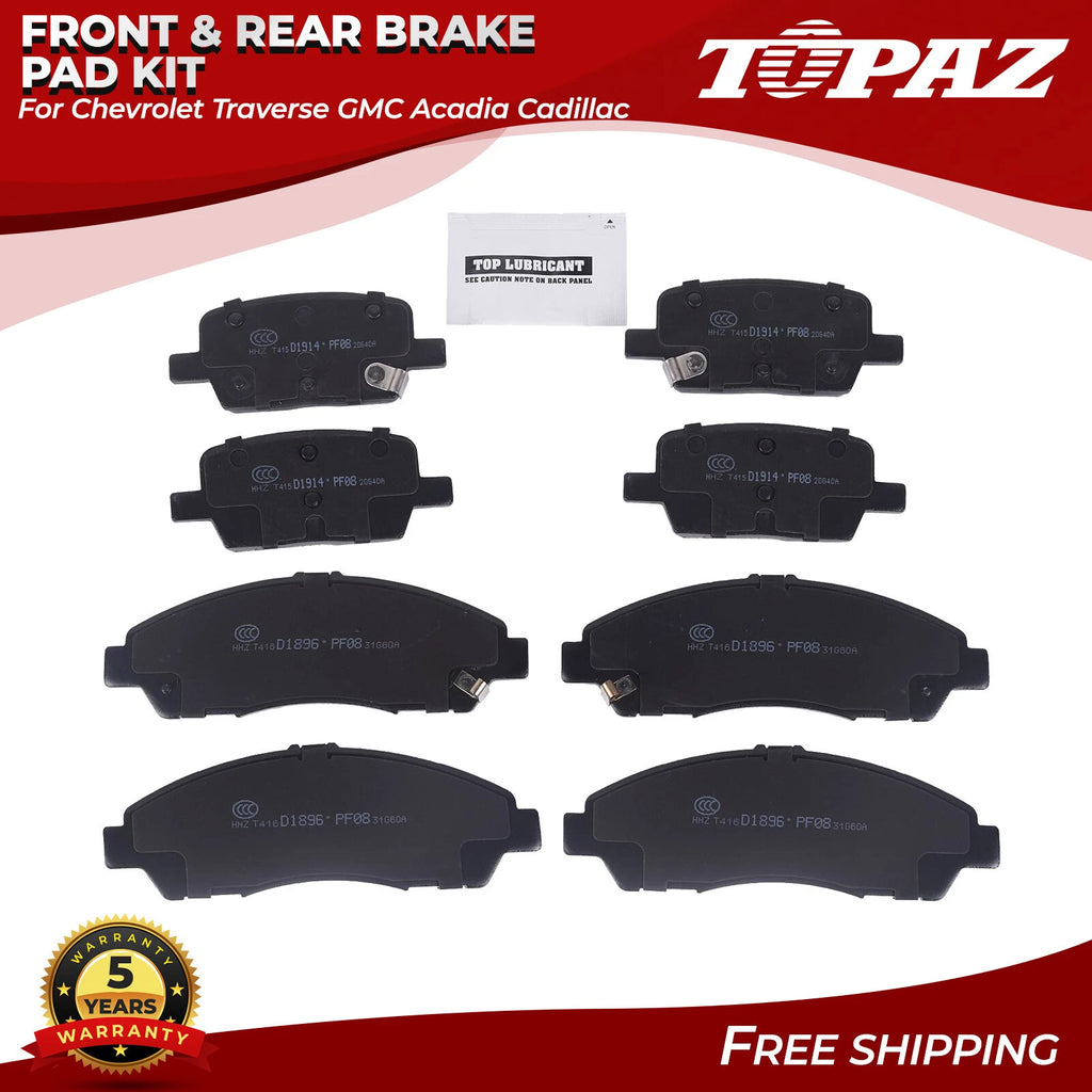 Set of 4 Ceramic Disc Brake Pads for Chevrolet Traverse GMC Acadia 