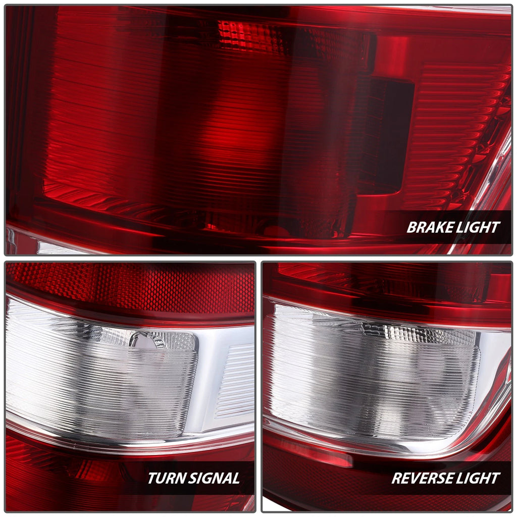 Taillights for Ford F-150 XL (2021–2024) Chrome Housing Red Lens Halogen