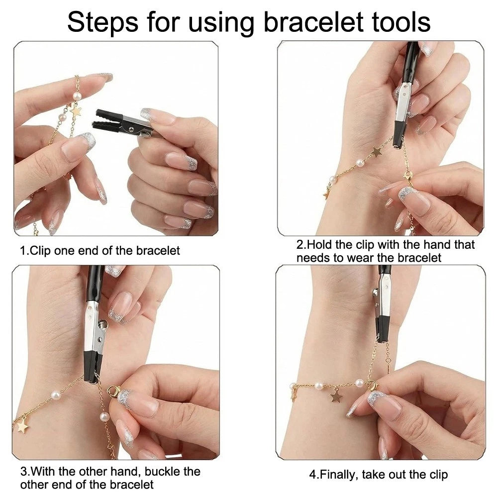 3X Bracelet Helper Tool Set for Jewelry Making (15.6CM) - Metal Clips Silver Gold Rose Gold