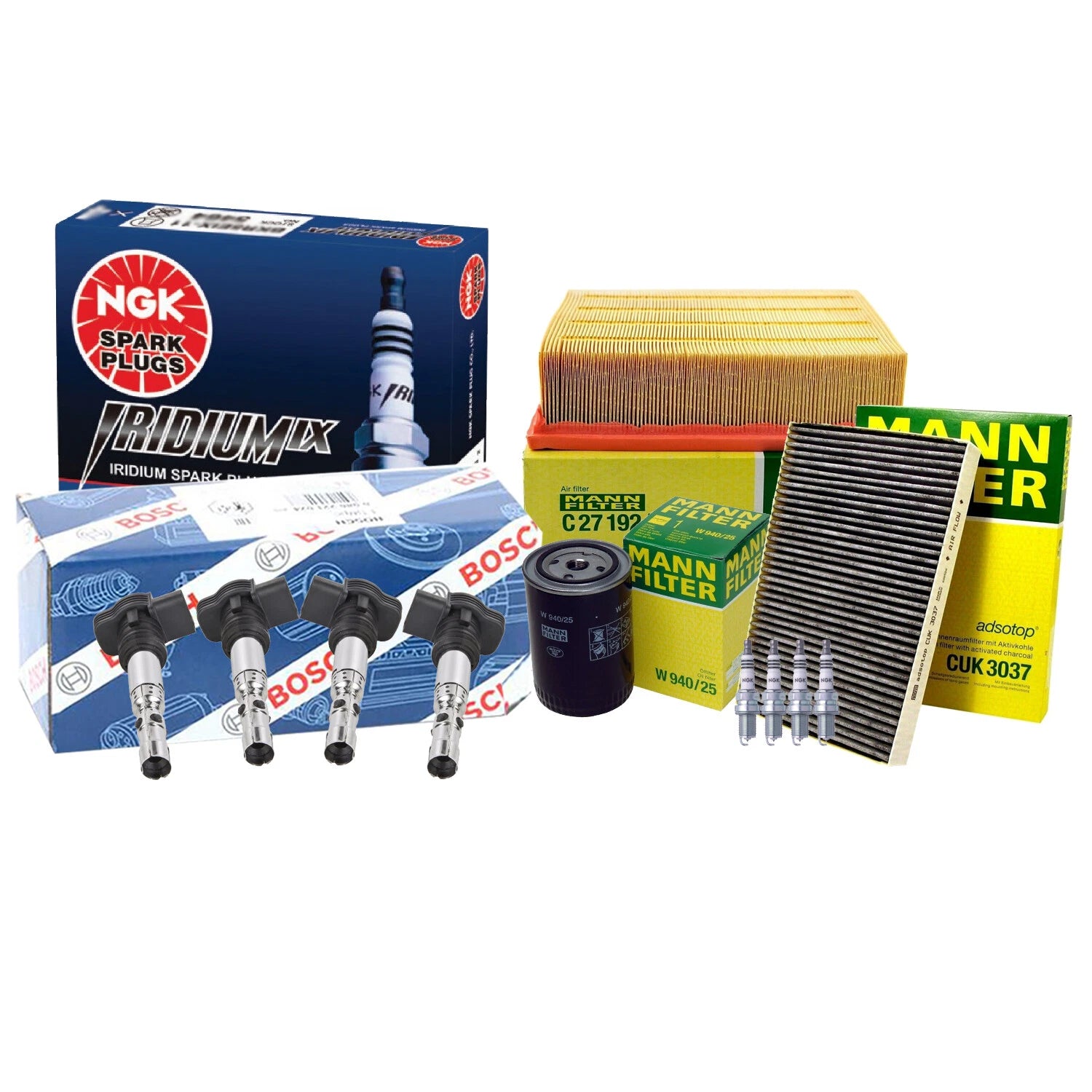 Set of 4 Mann Filters & 4 NGK Iridium IX Spark Plugs for Audi A4