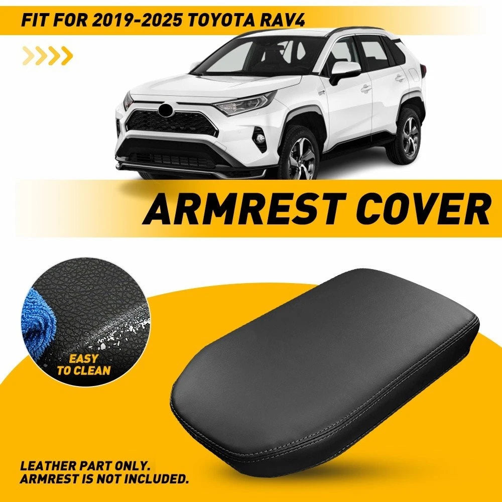 Center Console Armrest Lid Cover for Toyota RAV4 (2019–2025) Black Leather
