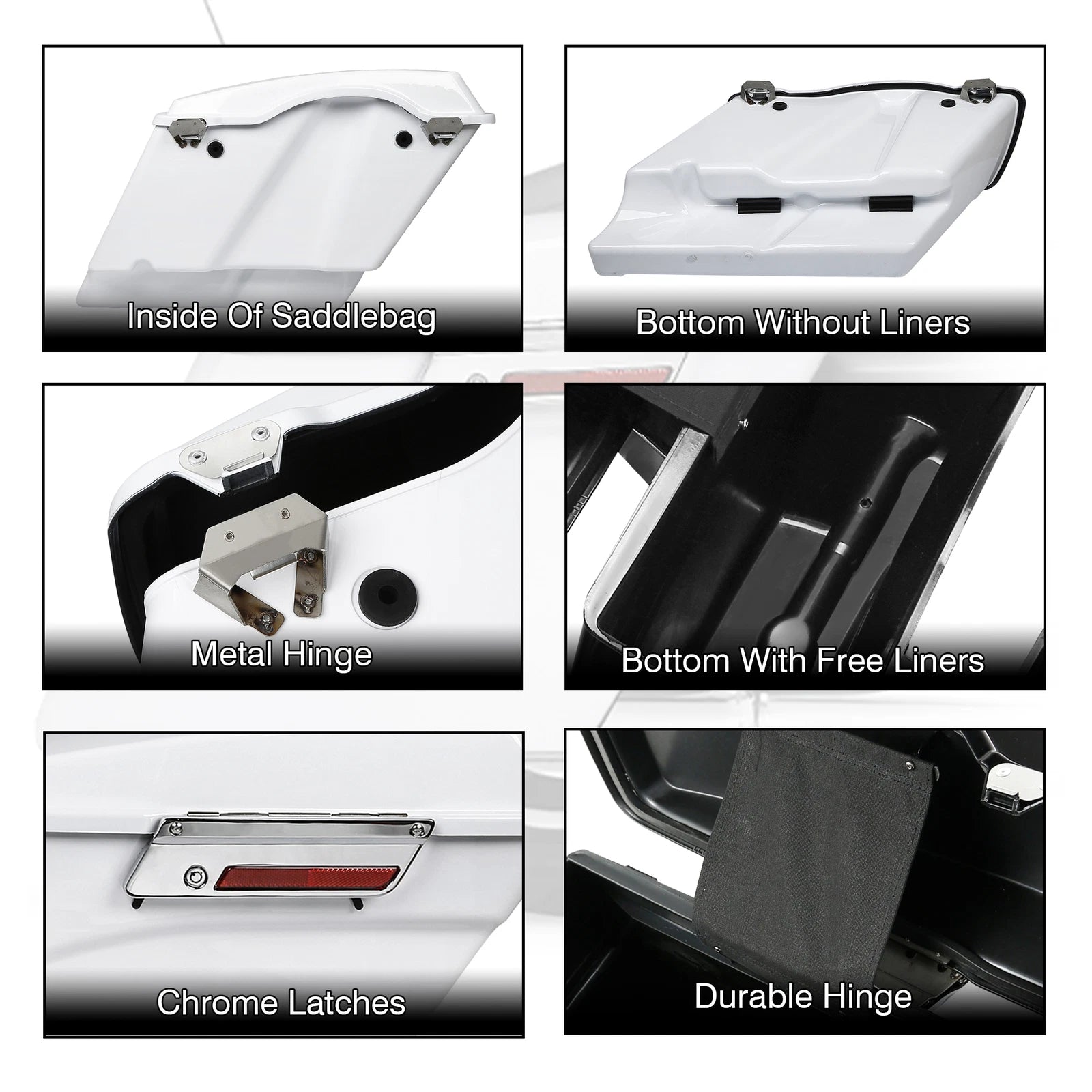 5" White Stretched Extended Hard Saddlebags for Harley Softail Fatboy (1984–2017)