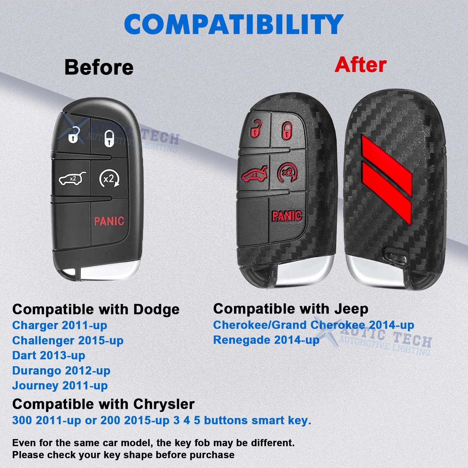 Carbon Fiber Red Smart Key Shell Cover for Jeep Chrysler Dodge (2014-2025)