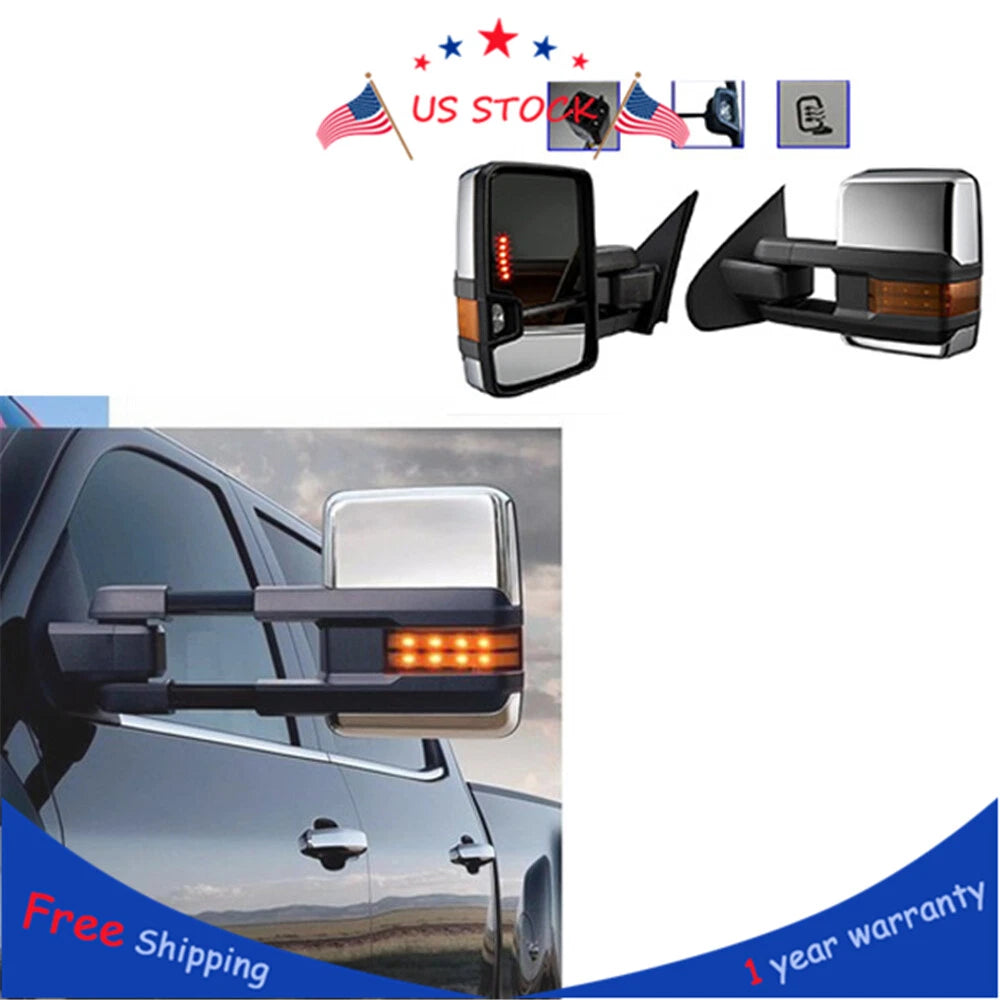 Pair Towing Mirrors for Chevy GMC (1999–2002) - Power, Heated, Chrome