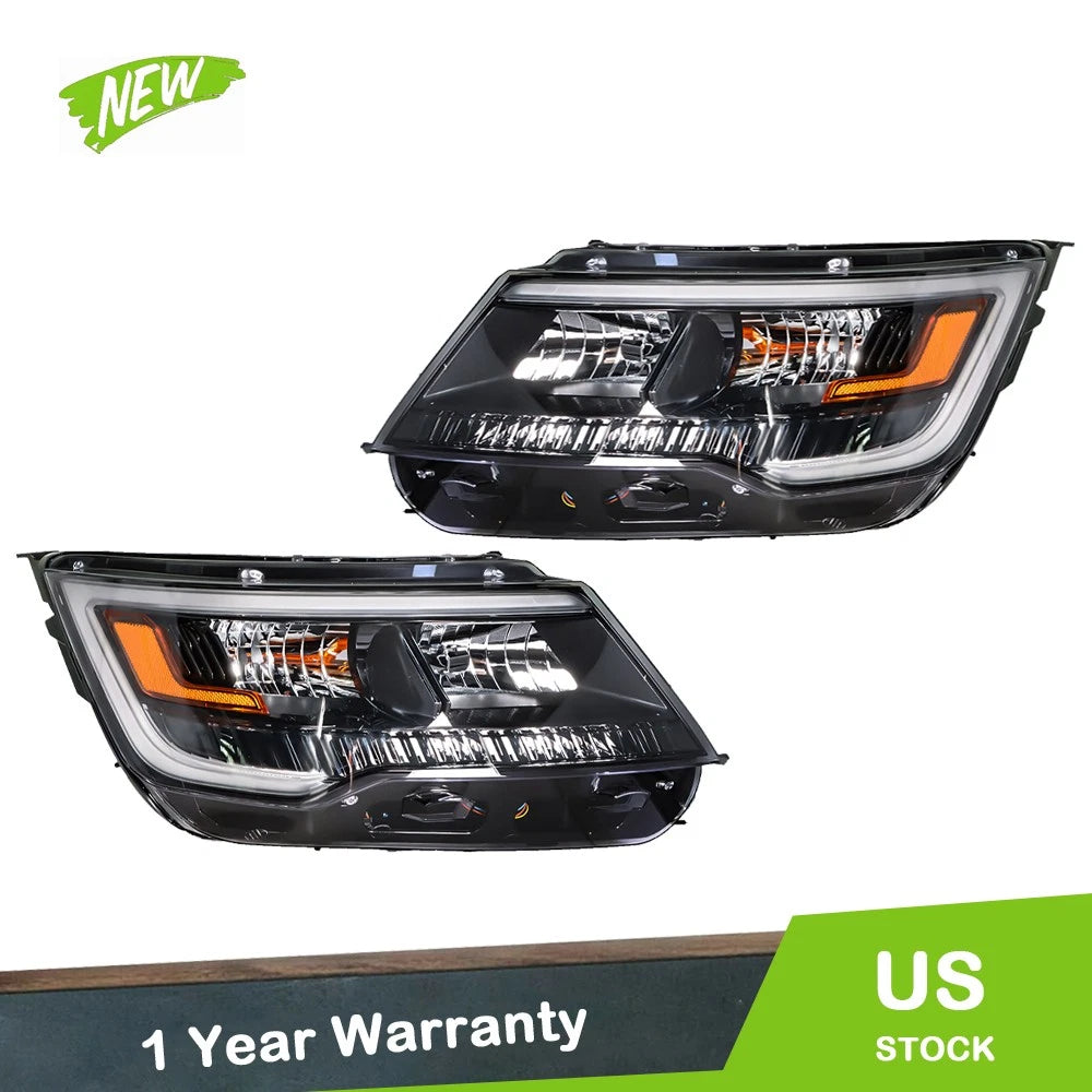 Headlights for Ford Explorer (2016–2019) Black Left+Right Pair with LED DRL