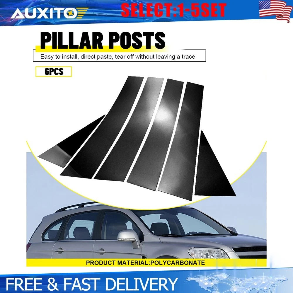 Glossy Black BC Pillar Cover Trim for Chevrolet Captiva (2009–2018) 6-30X