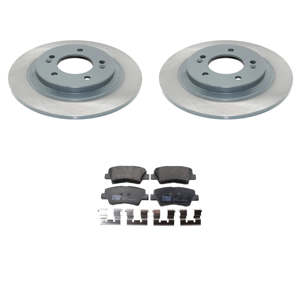 Set of 2 DuraGo Rear Rotors & TRW Pro Low-Met Disc Brake Pads for Sonata Cadenza Soul EV (2011–2023)