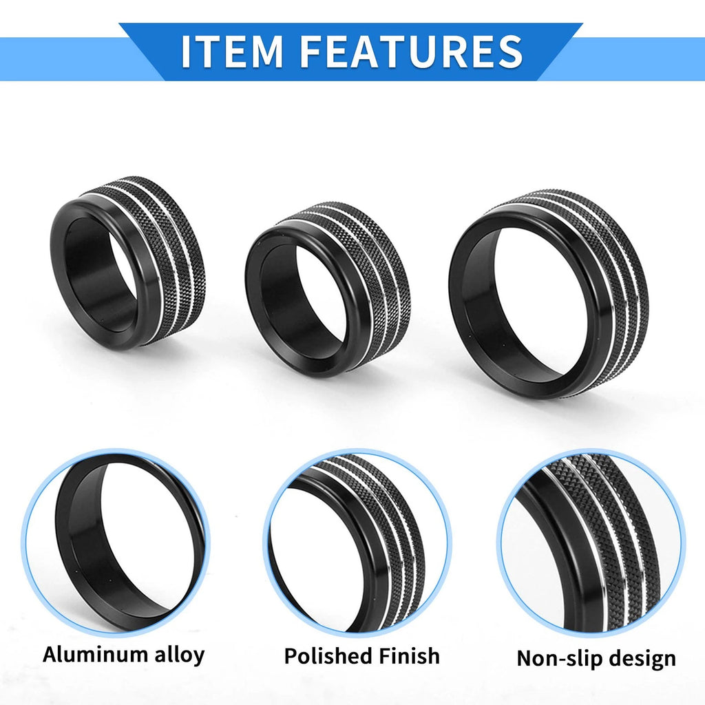 Set of 3 AC Media Tune Switch Knob Cover Rings for Dodge Challenger (2015–2019) Black