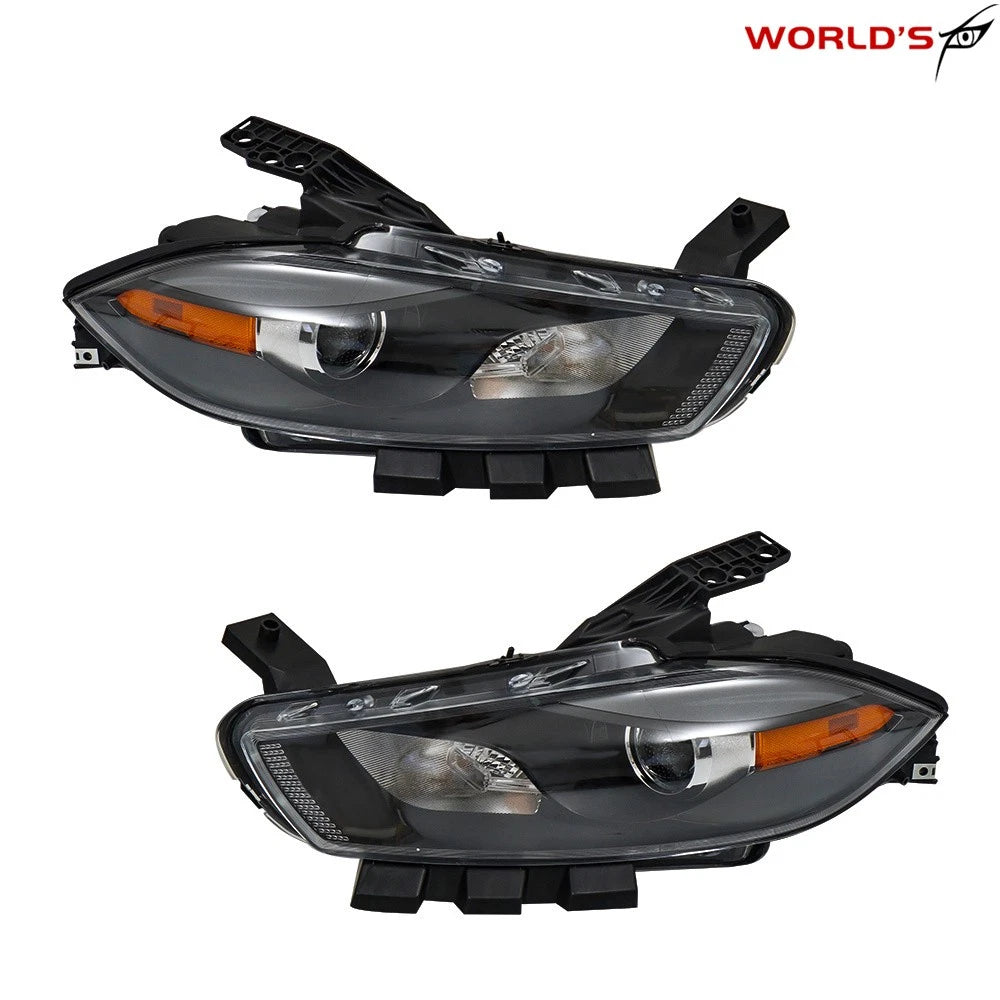 Set of 2 Headlights for Dodge Dart (2013–2016) Halogen Projector Black Housing