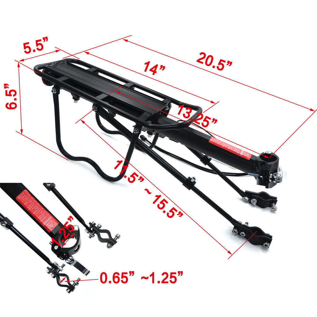 Rear Carrier Luggage Rack for Bicycle (24" 25" 26") - 10kg Capacity, Black