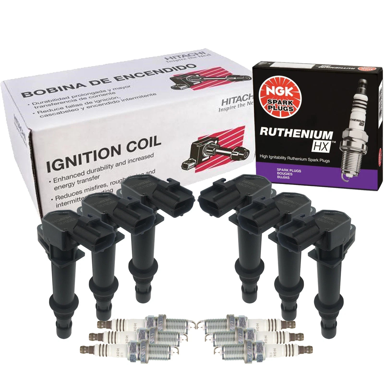 Set of 6 Ignition Coils & NGK Ruthenium HX Spark Plugs for Dodge Jeep 3.7 V6
